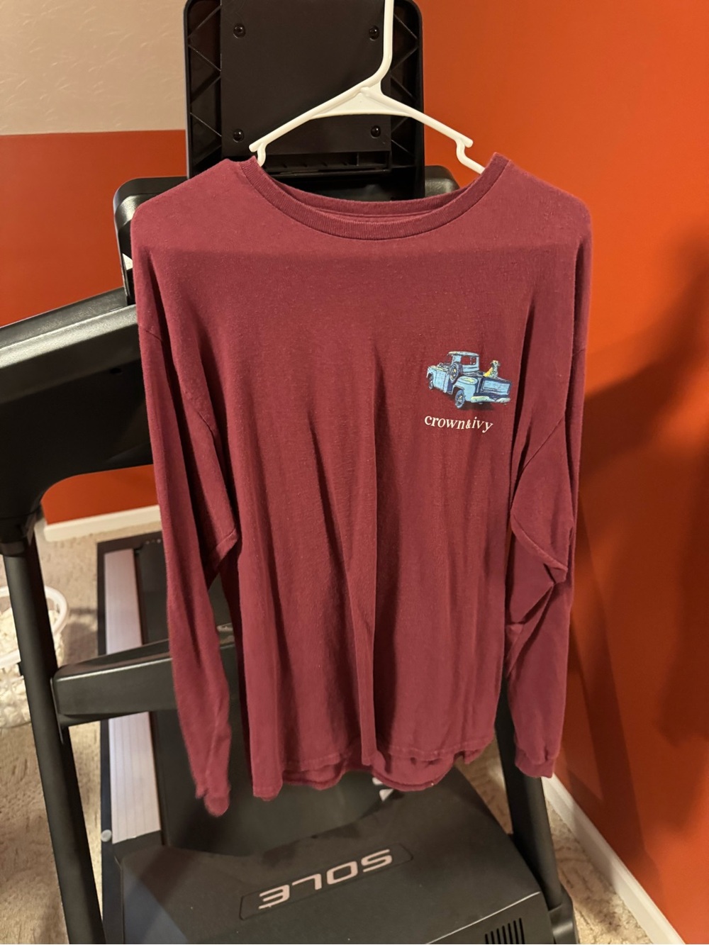 crown & ivy Men's Long-Sleeve Tee in Maroon with Truck Graphic